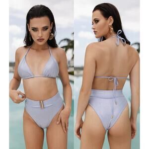 NWT Cioccolato Couture Alina Crystal Bikini Top & Bikini Bottom Set Sky Blue S